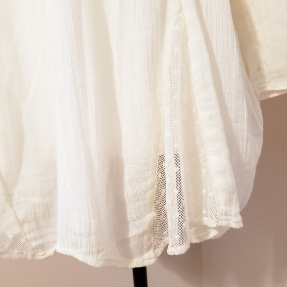 CREPE PEASANT MESH FLOWY LONG SLEEVE CREAM TOP - Picture 13 of 16